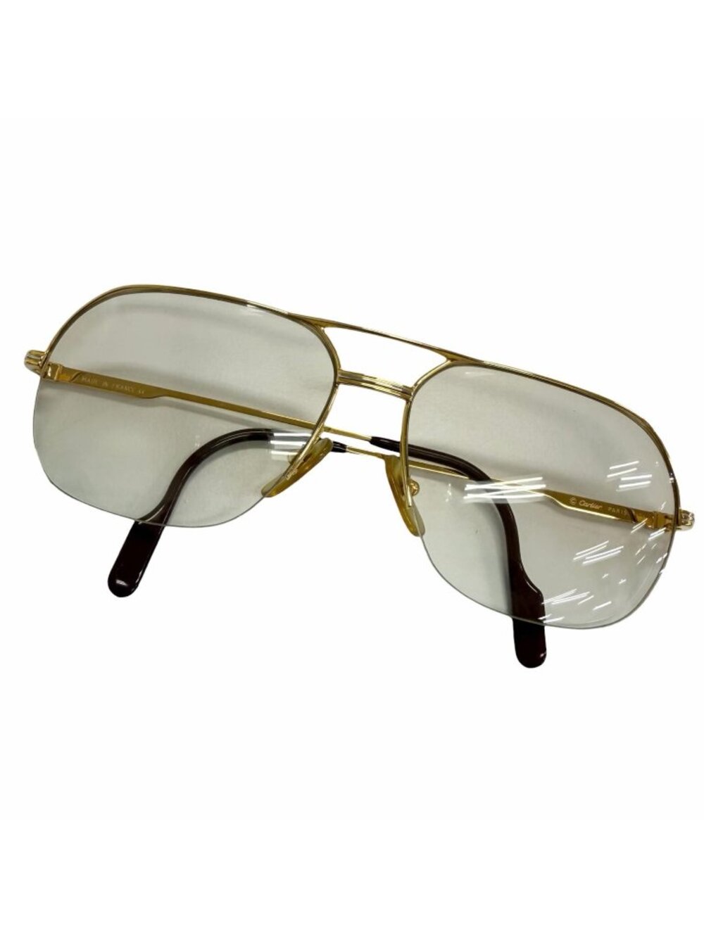 Cartier Vintage Trinity Half Rim Two Bridge Sunglasses Gold Bordeaux 58 15